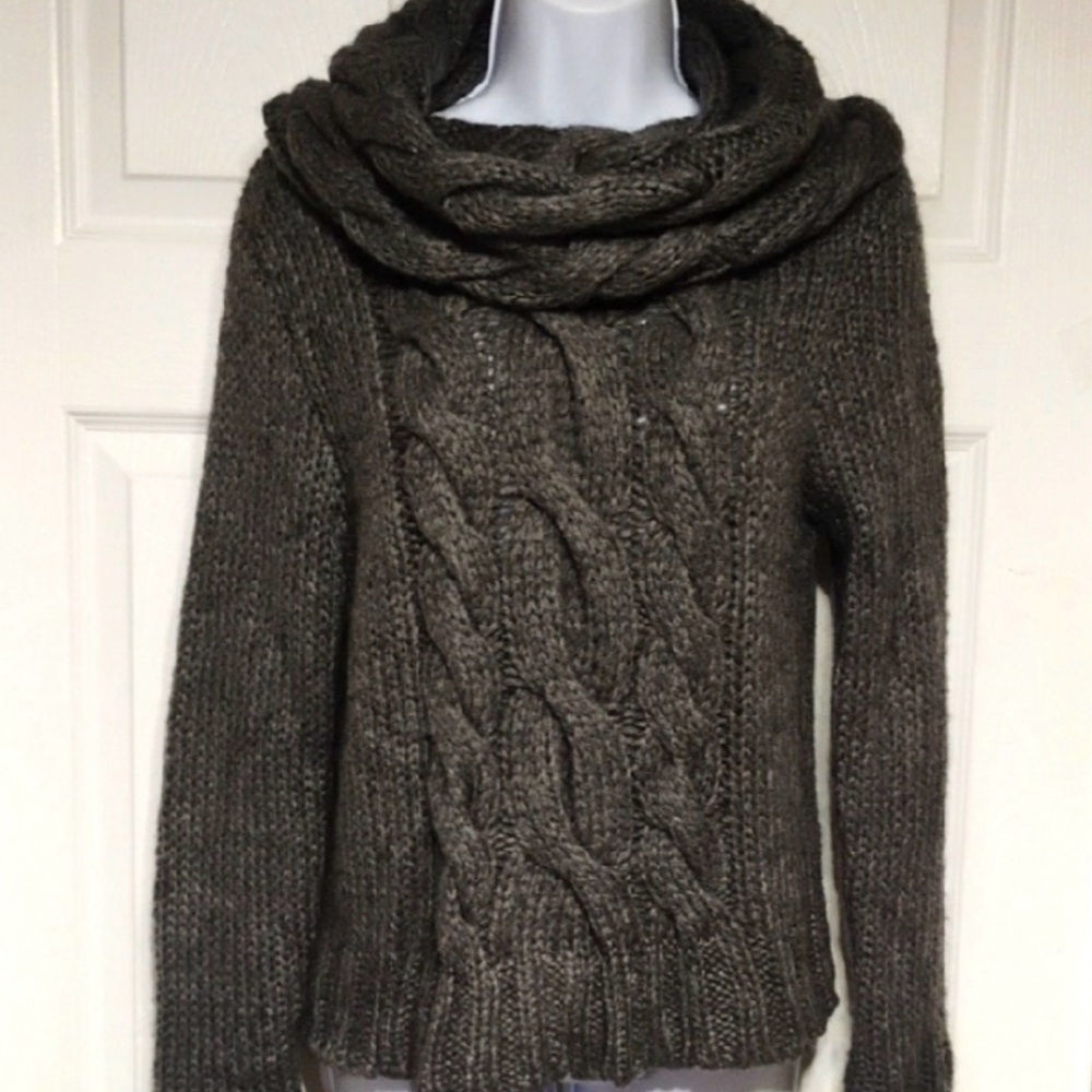 H&M Charcoal Grey Cable Knit Large Cowlneck Sweater